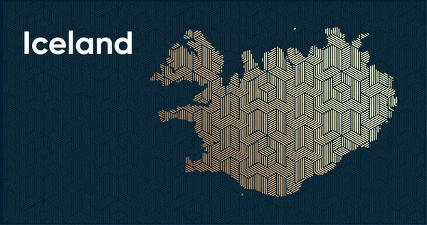 具有风格的东方重叠图案和转换效果的卡片 地图上重叠的东方金图案 冰岛政治地图 — 图库矢量图片