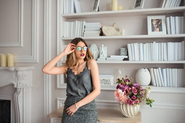 Young Beautiful Businesswoman Spectacles Posing Bureau Indoors — Stock Photo, Image