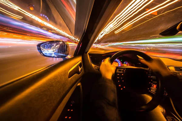 Speed movement car view from the interior — Stock Photo, Image