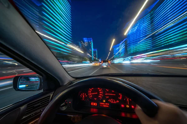 Velocidade movimento vista do carro a partir do interior — Fotografia de Stock