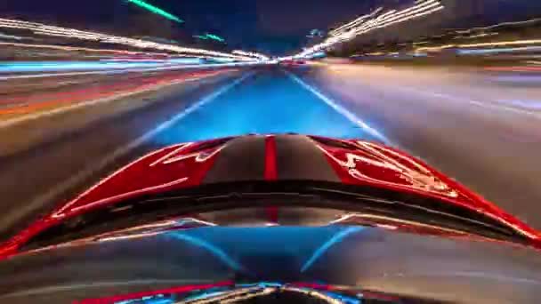 Pov notte di guida iperlapse in una moderna autostrada passando una serie di tunnel . — Video Stock