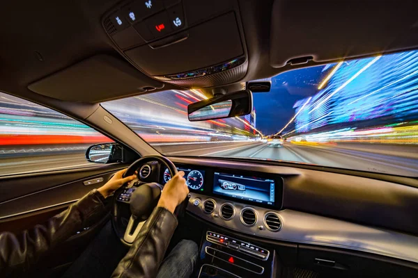 Snelheid beweging auto uitzicht vanuit het interieur — Stockfoto