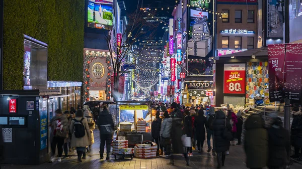 Seoul Zuid Korea December 2018 Myeong Dong Market People Wandelen — Stockfoto