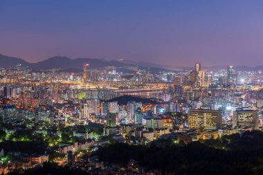 Gece Seoul City hava görünümü, Güney Kore.
