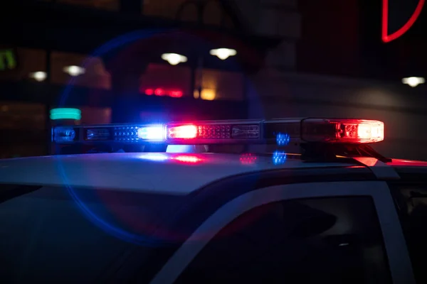 Police Lights Flashing on Dark Street — Stock Photo, Image