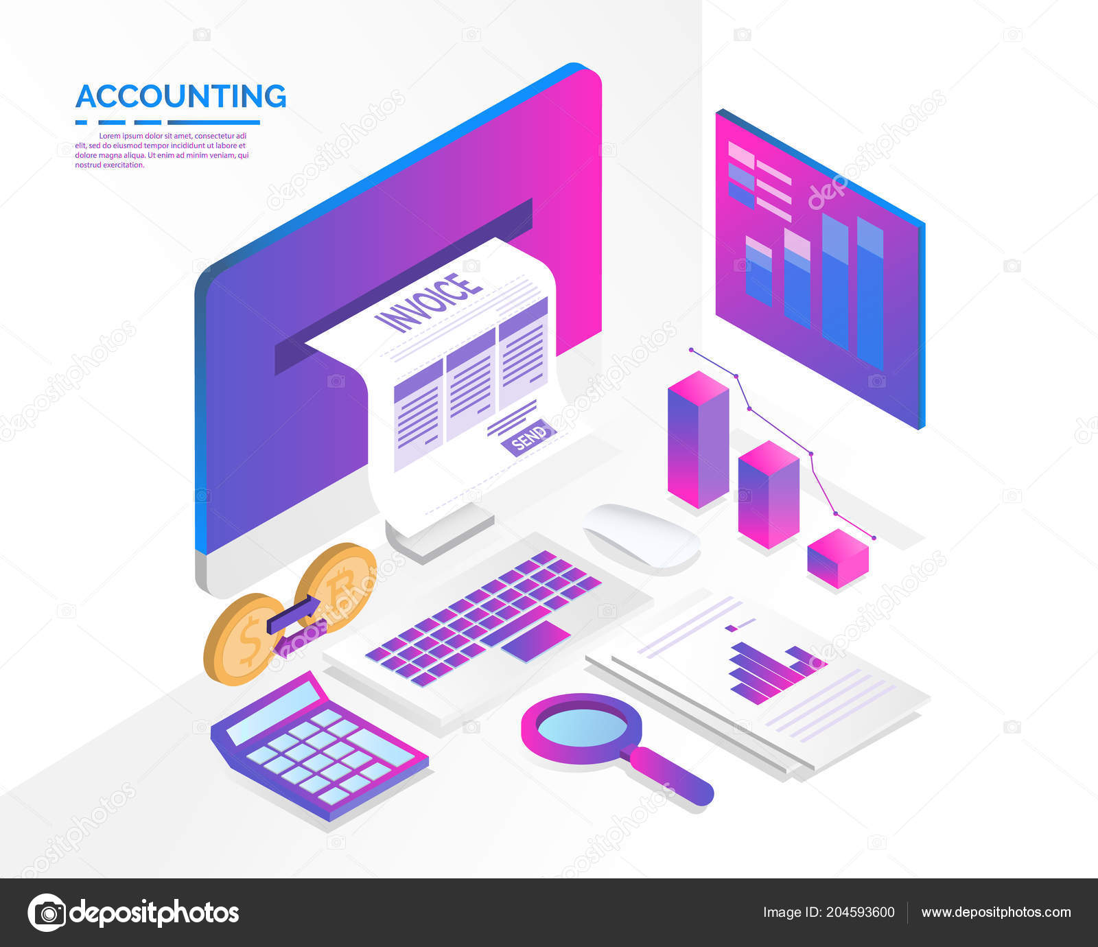 accounting system isometric blue