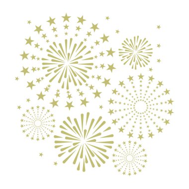 beyaz zemin üzerinde altın ve parlak havai fişek kutlama, parti ve yeni yıl olay için kullanmak olabilir. vektör çizim