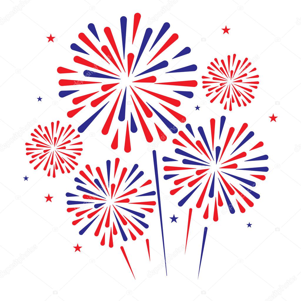 Independence day firework on white background, can be use for celebration, party, and new year event. vector illustration