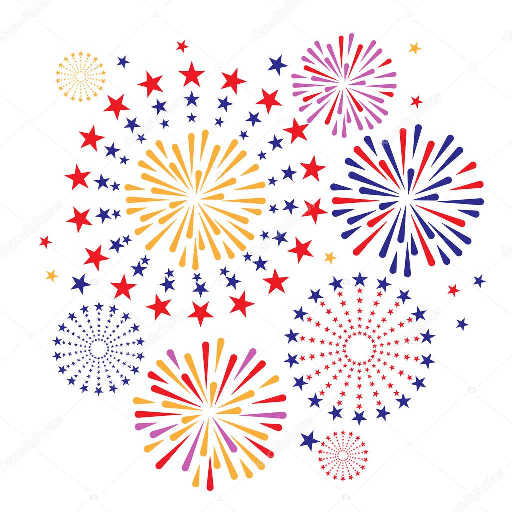 colorful firework on white background, can be use for celebration, party, and new year event. vector illustration