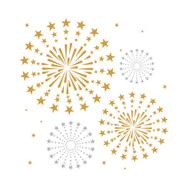 beyaz zemin üzerinde altın ve parlak havai fişek kutlama, parti ve yeni yıl olay için kullanmak olabilir. vektör çizim