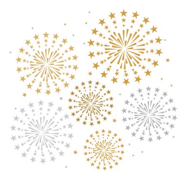 beyaz zemin üzerinde altın ve parlak havai fişek kutlama, parti ve yeni yıl olay için kullanmak olabilir. vektör çizim