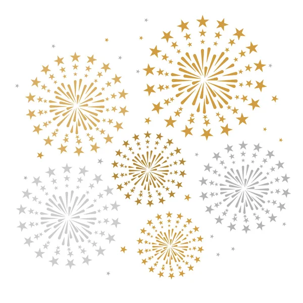 金色和明亮的烟花在白色背景 可以用来庆祝 和新年活动 矢量插图 — 图库矢量图片