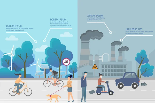 Medio ambiente, elementos de la infografía ecológica. riesgos y contaminación , — Vector de stock