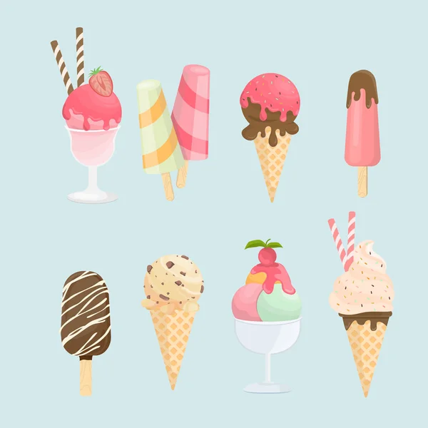 Ice Cream Cone Bar Pastel Colorful Icecream Isolate Pink Vector — Stock Vector