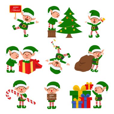 Beyaz arka plan üzerinde izole Noel elfler Koleksiyonu. funn