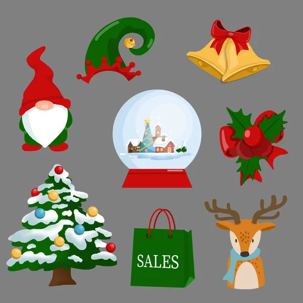 Christmas new year holiday decoration icons set isolated vector — Stock Vector