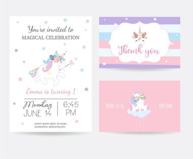 Tek boynuzlu at baş ve gözlük ile el çekilmiş şirin kart