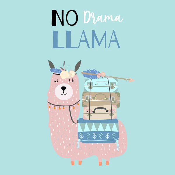 Hand Drawn Cute Card Llama Arrow Wreath Luggage Drama — стоковый вектор