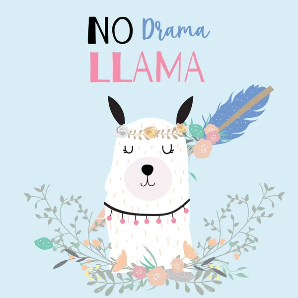 El şirin kart Lama, ok, çelenk, çiçek, yaprak ile çekilmiş. Yok drama Lama