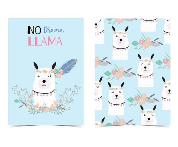 Hand Drawn Cute Card Llama Arrow Wreath Flower Leaf Drama — стоковый вектор