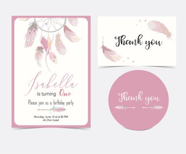 Pembe tüy ile çizilmiş şirin kart ver. Teşekkür ederiz