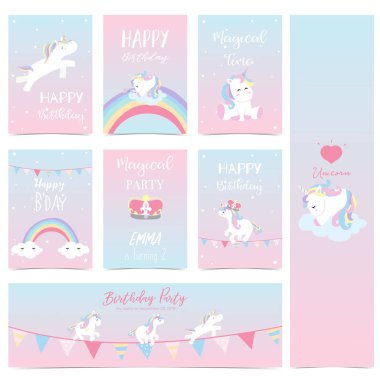 El tek boynuzlu at, baş, gökkuşağı, yıldız ve taç ile çizilmiş şirin kart. Teşekkür ederiz