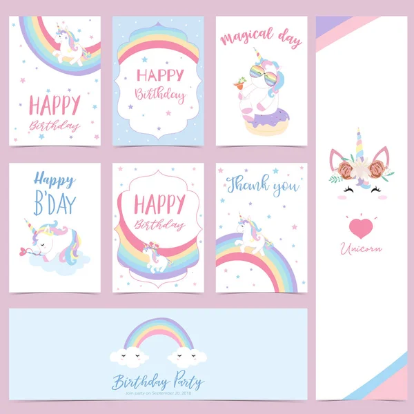 Hand Drawn Cute Card Unicorn Head Rainbow Star Crown Thank — Stock Vector