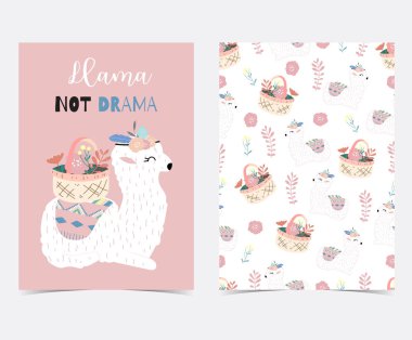 El şirin kart Lama, çiçek, yaprak, çelenk, sepet ile yaz aylarında çekilmiş. Lama değil drama