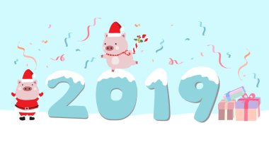 Mutlu yeni yıl tebrik kartı domuz, şerit ve domuz