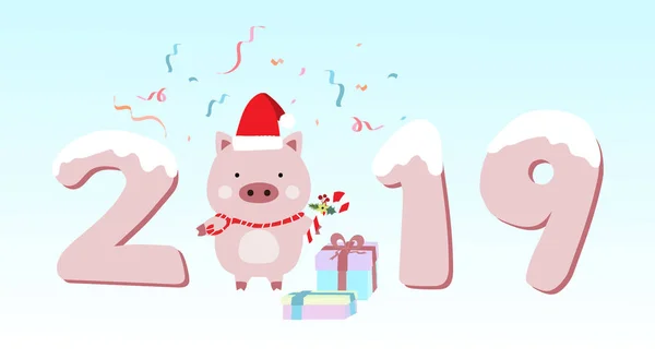 Kartkę Życzeniami Szczęśliwego Nowego Roku Świnia Wstążki Świnia — Wektor stockowy