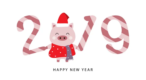Feliz Año Nuevo Tarjeta Felicitación Con Cerdo Lindo — Vector de stock