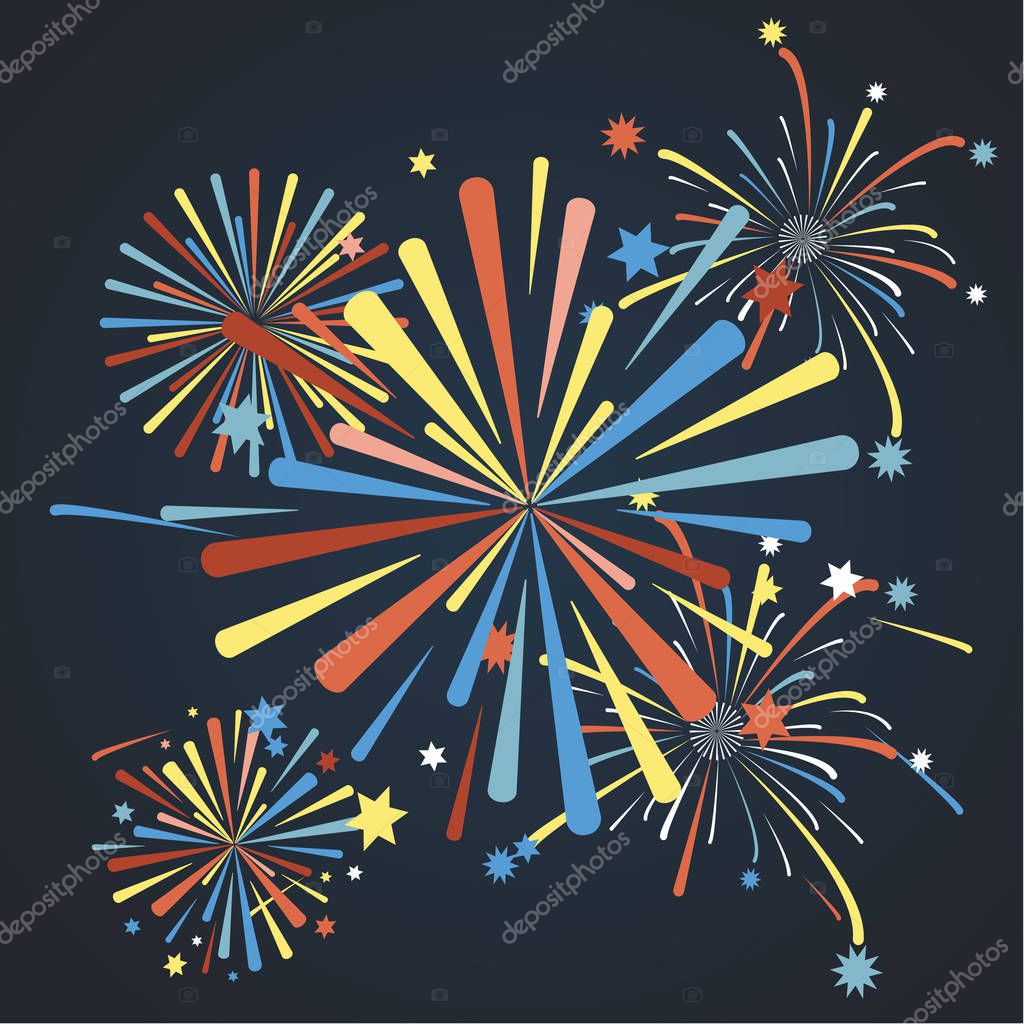 Colorful firework background on blue dark background