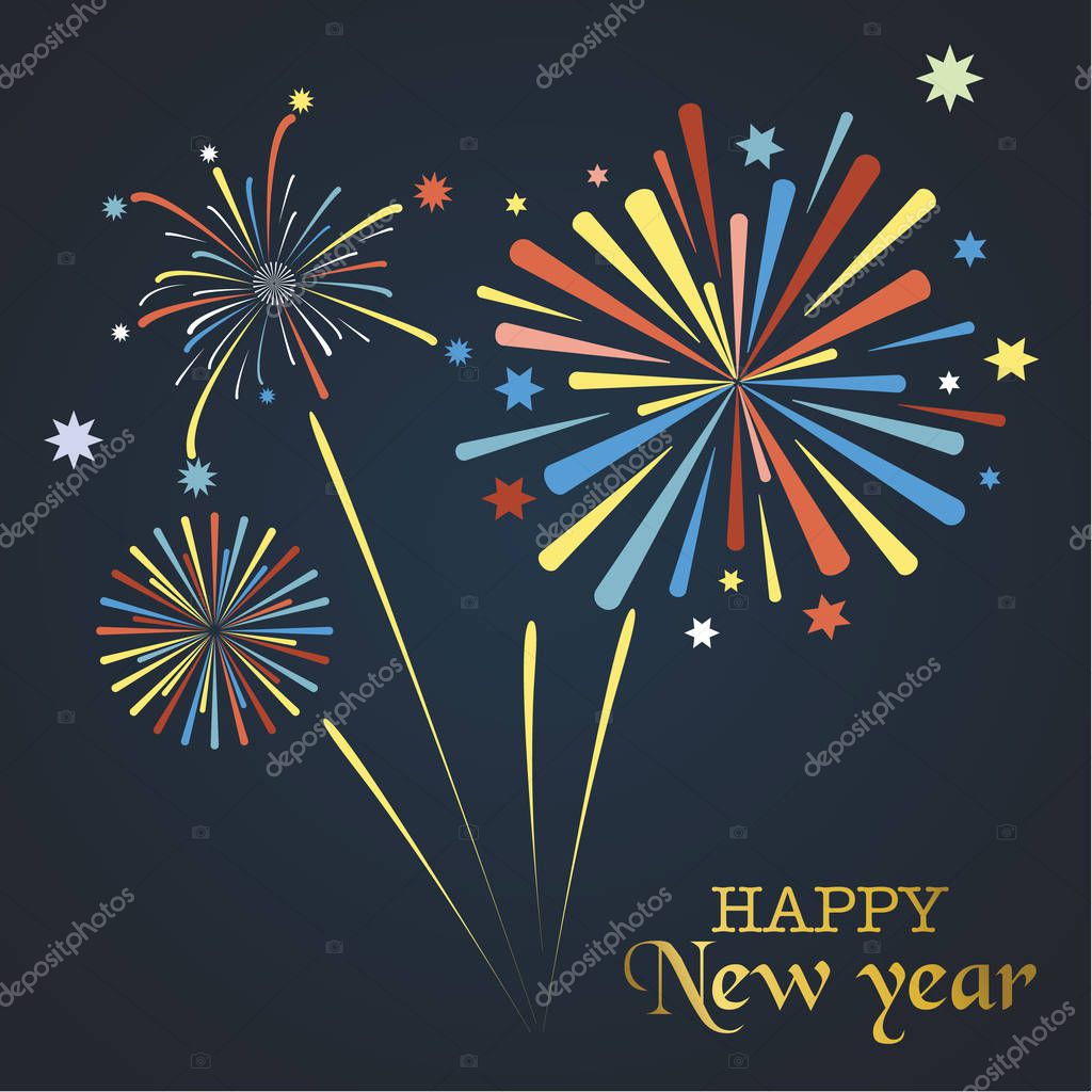 Colorful firework background on blue dark background