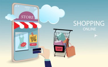 Alışveriş çantası ve araba ile alışveriş online degrade arka plan