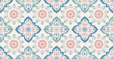 mavi yeşil pembe krem geometrik seamless modeli kare, aşiret, daire şekli ile Afrika tarzı