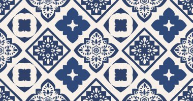 Afrika tarzı kare, aşiret şekli ile krem mavi geometrik seamless modeli