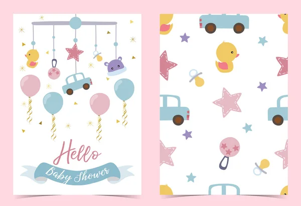 Pink Blue Birthday Invitation Pacifier Balloon Car Duck Ribbon Детский — стоковый вектор