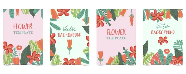 Blauw, roze, groen hand getekende zomer briefkaart met bloem en blad — Stockvector