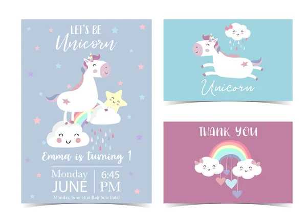 Pink violet hand drawn postcard with rainbow, star, cloud, heart, un — стоковый вектор