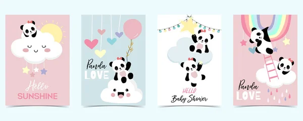 Colorful hand drawn cute card with rainbow,heart,cloud,panda and — Stock Vector