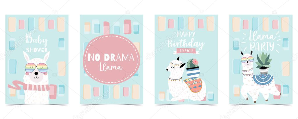 pastel baby shower invitation card with llama and cactus
