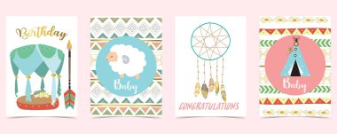 yatak, koyun, dreamcatcher ile pastel kart