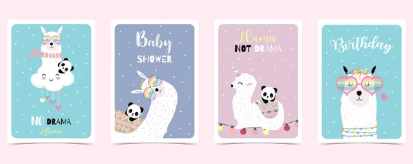 Tarjeta pastel con llama, panda — Vector de stock