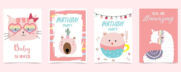 Pastel card with llama,cat,bear — Stock Vector