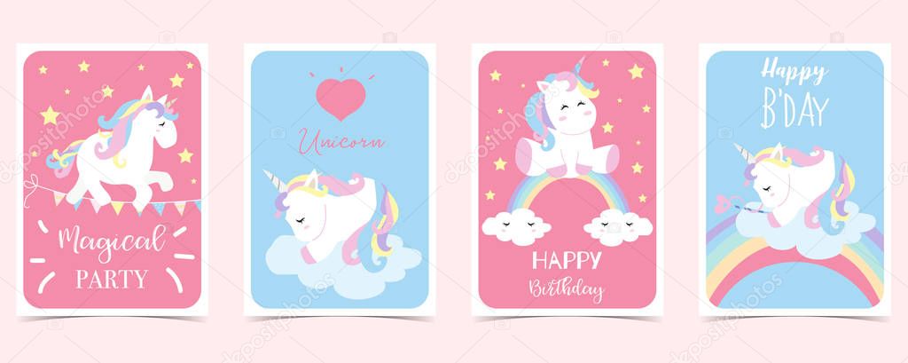 Pastel card with unicorn,rainbow,heart