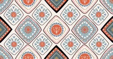 Afrika tarzı nda turuncu yeşil siyah geometrik dikişsiz desen w