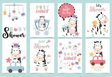 Şapka, yıldız, araba ve ördek ile zebra bebek duş seti Koleksiyonu