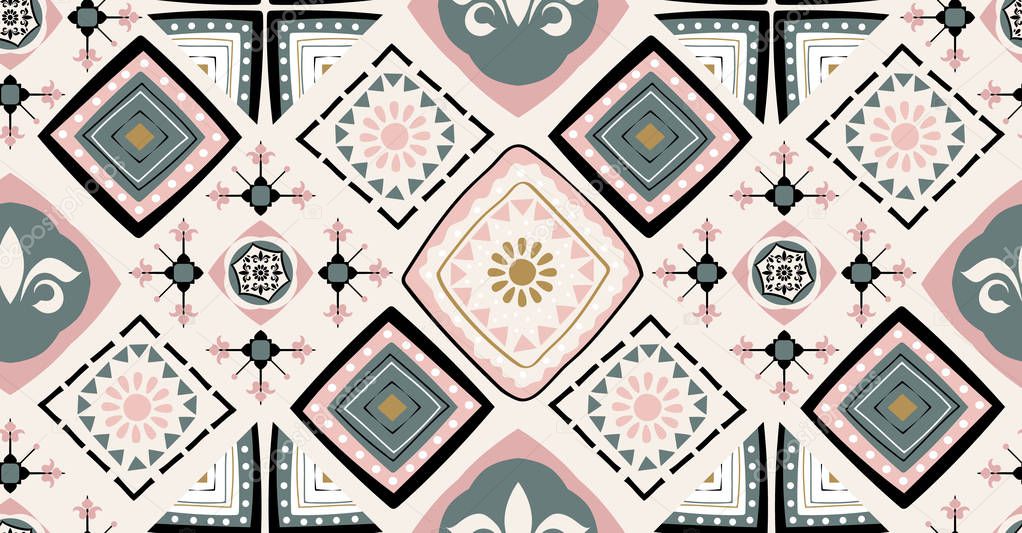 pink green black geometric seamless pattern in African style wit