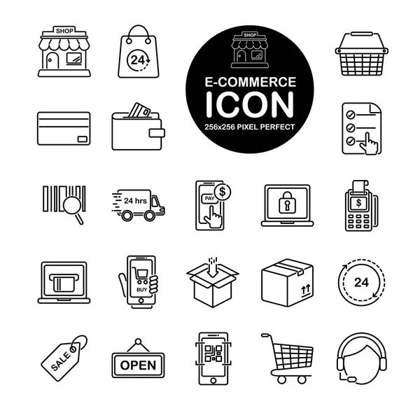 Conjunto de ícone de linha sobre E-commerce, compras online. Incluir stor — Vetor de Stock