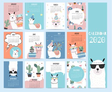 Çocuklar için lama ile hayvantakvimi 2020. Pri için kullanılabilir
